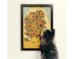 PiuPaw™ Cat Wall Art Scratching Board (Sunflower) - Space Saving / with Frame / No Nails Installation / Long Lasting Natural Sisal / Kattenkrabber Kattenspeeltjes / Krabplank Muur / Planche Murale Chat / KerstCadeau Christmas Gift