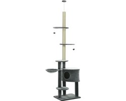 Krabpaal: Plafondhoge Krabpaal 220-265 cm &ndash; Kattenboom met Kattenhol, Hangmat, Sisalstammen en Speelballen Donkergrijs