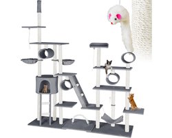 Plafondhoge Krabpaal XXL met Hangmat en Huis - Complete Klimboom voor Grote Katten