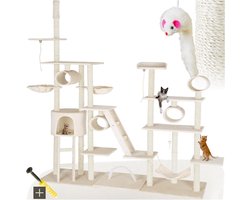 Plankrabpaal XXL Plafondhoog - Groot Klimparadijs voor Katten met Hangmat en Huisje