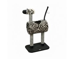 Primaro Krabpaal - Krabpaal voor katten - Krabton - Met Tunnel en Speelbal - Zebra vorm - Zwart - Wit - 93 cm