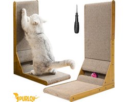 ''Purlov - Hoek Krabpaal met Speelbal – 2-in-1 Krabmat & Speeltunnel – Duurzaam MDF & Golfkarton - Krabpaal - Kattenkrabpaal - 60 cm - Inclusief Gratis E-Book''