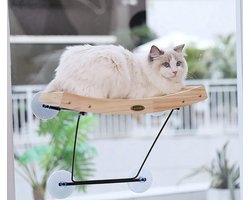 Raamplek voor katten hangmat - sisal krabpaal - massief houten frame - ijzeren houder - krachtige zuignap