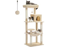 Rakmishop - Kattenboom - 5 Verdiepingen - Kattentoren - Kattenpaal - Kattenpaal voor grote katten - Krabtoren - 143x50x45 cm - Beige