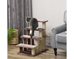 Krabpaal: REDOM - Kattenkrabpaal - hout - meerdere niveaus - 60L x 40B x 64H cm Brown