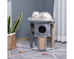 Krabpaal: REDOM - Kattenkrabpaal - pluche - met huisje - 40L x 40B x 57H cm Light Gray