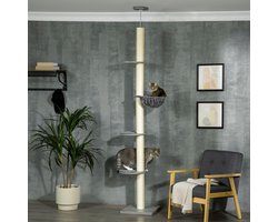 REDOM - Kattenkrabpaal - sisal - verticale structuur - 40 x 40 x 230-250 cm Gray