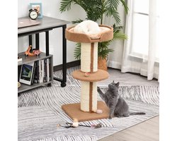 Krabpaal: REDOM - Kattenkrabpaal - sisalstammen - meerdere platforms - 45L x 45B x 91H cm Light Brown
