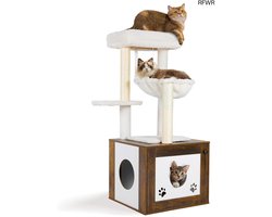 RFWR® 2-in-1 Kattenboom en Krabpaal met Afneembaar Pluche, Hoogte 119 cm, Houten Meubel met Sisalstammen en Hangmat voor Katten