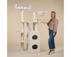 RHRQuality Krabpaal voor Grote katten - Cat Penthouse Beige Plus - met extra dikke 12cm sisalpalen - XXL Krabton