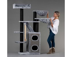 RHRQuality Krabpaal voor Grote katten - Cat Penthouse Blackline Lichtgrijs Plus - met extra dikke 12cm sisalpalen en XXL Krabton