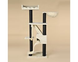 RHRQuality Krabpaal Voor Grote Katten - Kilimandjaro de Luxe – 195 cm Hoog – Met 12 cm Sisalpalen & Luxe Ligplaats – Blackline Crème