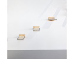 RHRQuality Wandmeubel Klimmuur Kat - XXL Muur Plateaus Set 3 – Draagkracht tot 20KG – Voor Grote Katten – Met Antislip Bedekking – Denim