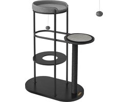 Richkat Krabpaal - modern kattenboom - metalen buizen - met kussen en platform - sisalstam - kattenspeelbal - voor kleine - grote - oude kat - klassiek zwart - 80 x 43 x 111 cm