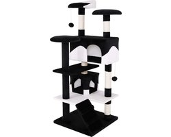 Riokem ® Hoogwaardige Krabpaal voor Katten met Speel- en Rustmogelijkheden, 130 cm, Zwart/Wit