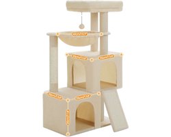 RM Store® - Luxe Kattentoren - Kattenkasteel - Krabpaal - Klimmeubel - Kattenmeubel - Kattentrap - Hangmat - Beige - 48 x 45 x 86 cm.