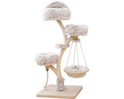 Robuuste Krabpaal voor Katten - Klimboom met Pluche, Sisal en Metaal, 58 x 130 x 58 cm, Beige/Wit