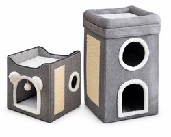 Krabton: Rumy Kattenmand Duo Set - Krabton & Kattenhuis met Krabpaal - Kattenmeubel voor Meerdere Katten - 2 & 3 Verdiepingen - 39x39x38cm & 64x40x40cm