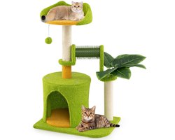 Schattige Klimboom voor Huiskatten Kleine Kattenboom met Kunstmatige Bladeren Grot Platform Groen