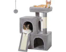 Scratching Post for Cats - 77 cm with Dual Condos, Padded Seat and Interchangeable Balls - Grey