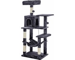 Scratching Post with Hammock 143 cm Cat Tree Smoky Grey PCT161G01 - Extra Sturdy - FEANDREA