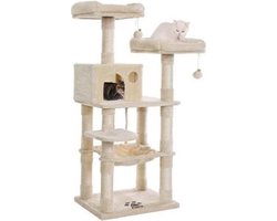 Segenn's Krabpaal met hangmat 55 x 45 x 143 cm (L x B x H) - 2 gezellige uitkijkplatforms - Beige