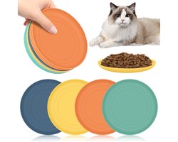 Set van 10 Platte Voerbakjes voor Katten - 4 Kleuren - Ideaal voor Droog- en Natvoer