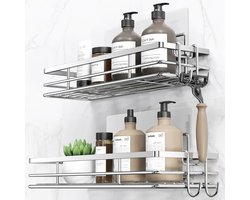 - Set van 2 Roestvrijstalen Doucheplanken zonder boren - Douchemanden Organizer voor Badkamer en Keuken met 2 Haken