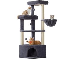 Krabpaal: Seth Select Hoek Krabpaal voor Katten &ndash; Kattenboom met Grote Knuffelgrot en Extra Stabiliteit - Kattenmeubel - Donker Grijs