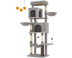 Signature Home Grote Krabpaal - Kattenboom 175cm - Hoge Krabpaal 2 Condos - 2 Bedden - Hangmat - Duifgrijs