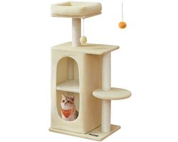 Signature Home krabpaal 101cm - kattenboom met 2 holen - krabpalen - voor huishoudens met meerdere katten - kittens - beige