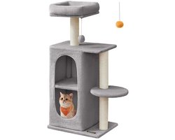 Signature Home Krabpaal - Kattenboom met 2 Grotten - Krabpalen - voor Huishoudens met Meerdere Katten - Kittens - Lichtgrijs