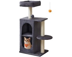 Signature Home Krabpaal met 2 holen - kattenboom - krabpalen voor huishoudens met meerdere katten - kittens - donkergrijs