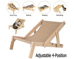 Sisal krabpaalbed voor katten - met verstelbare 4-standen - 2-in-1 sisalstoel voor katten - krabmeubel voor binnenkatten, hangmat met krabplank - ligstoel voor kleine huisdieren
