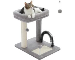 Small scratching post 51 cm with sisal scratching pad, play ball, plush hollow for kittens - Gray