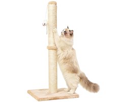 Krabpaal: SnelShoppen - Krabpaal voor katten 30x30x64 cm, hoge verticale krabpaal, beige-bruin, met speelbal, natuurlijke sisal voor kittens en kleine katten, t