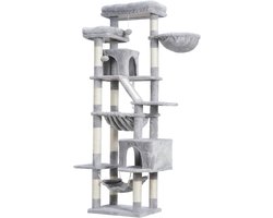 Krabton: SNJY&reg; Krabpaal Voor Grote Katten - Krabton - Kattenboom - Kattenhuis - Kattenmand - 40L x 50B x 180H cm - Lichtgrijs