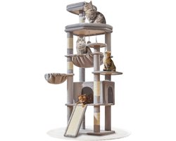 Krabton: SNJY&reg; Krabpaal Voor Grote Katten - Krabton - Kattenboom - Kattenhuis - Kattenmand - 40L x 50B x 183H cm - Lichtgrijs