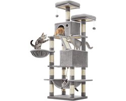 Krabton: SNJY&reg; Krabpaal Voor Grote Katten - Krabton - Kattenboom - Kattenhuis - Kattenmand - 45L x 55B x 168H cm - Lichtgrijs