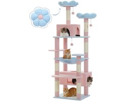 Krabpaal: Solayne Krabpaal - Kattenspeelgoed - Krabpaal voor katten - Katten - Kattenspeeltjes - Kattenhuis - Kattenboom - Blauw/Roze