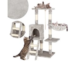 Springos Krabpaal - 5 Etages - Voor Katten - Toren - Meubelbescherming - 56 x 30 x 96 cm - Grijs/ Creme
