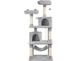 Stabiele 145 cm hoge kattenkrabpaal met klimboom en krabplank