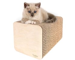 Stevig en Natuurlijke Krabplank voor Katten - Krabmeubel met Multiplex Versteviging - 37 x 21,5 x 21,5 cm