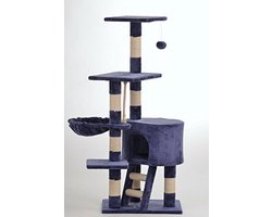 Stevige Krabpaal Beige & Blauw - Kattenboom met Hol, Ligplekken en Speelgoed - 120 cm Hoog