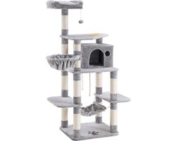Stevige krabpaal met kattenbak, met sisal omwikkelde krabpunten, mand en grot, klimboom voor katten 164 cm hoog, lichtgrijs PCT99W