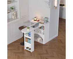 STILVORA Bartafel - Uitschuifbaar En Draaibaar - Met Huisdierdoorgang En Open Opbergruimte - MDF Marmorlook Wit - 120x40x100 Cm