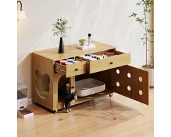 STILVORA Kast – Kattenbakkast Met Afneembare Zandplaat En Ventilatie – 2 Laden – Opbergmeubel Voor Woonkamer – MDF – 100x45x66 cm – Lichtbruin