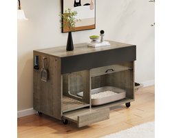 STILVORA Kattenbakkast – Verbergmeubel Met Zandvanglade En 2 Voerkommen – 1 Deur 1 Lade – Voor Woonkamer – MDF – 100x45,5x67 Cm – Notenbruin