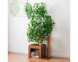 STILVORA Krabpaal – Boomvormig Klimontwerp – 158 cm – MDF – Groen – Met 3 Platforms En Kattenbed Voor Krabben, Klimmen En Verstoppen