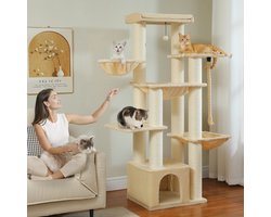 SureDeal® - Kat Boom - Krabpaal - 59x56x36 cm - Hout - Beige - Meervoudige verdiepingen - Voor grote katten